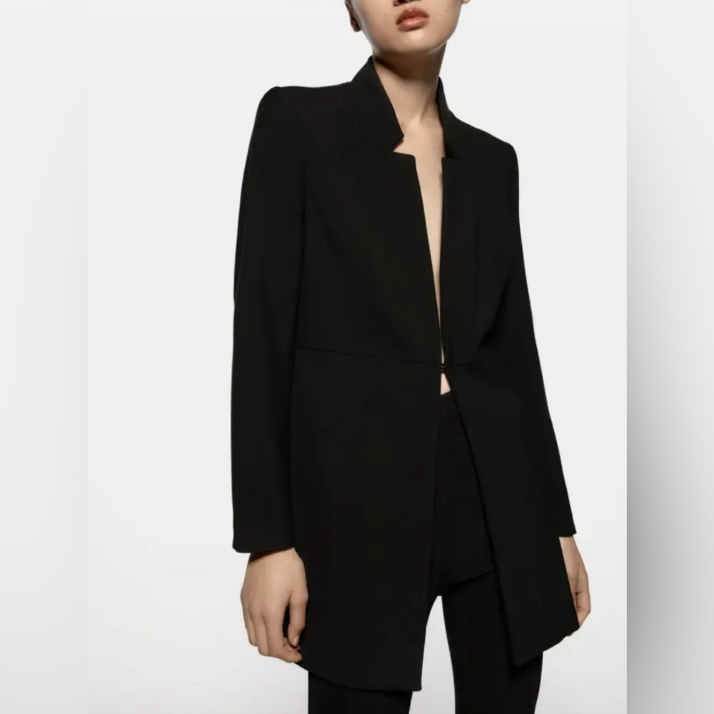 Zara Inverted Lapel Coat Long Blazer Black XS